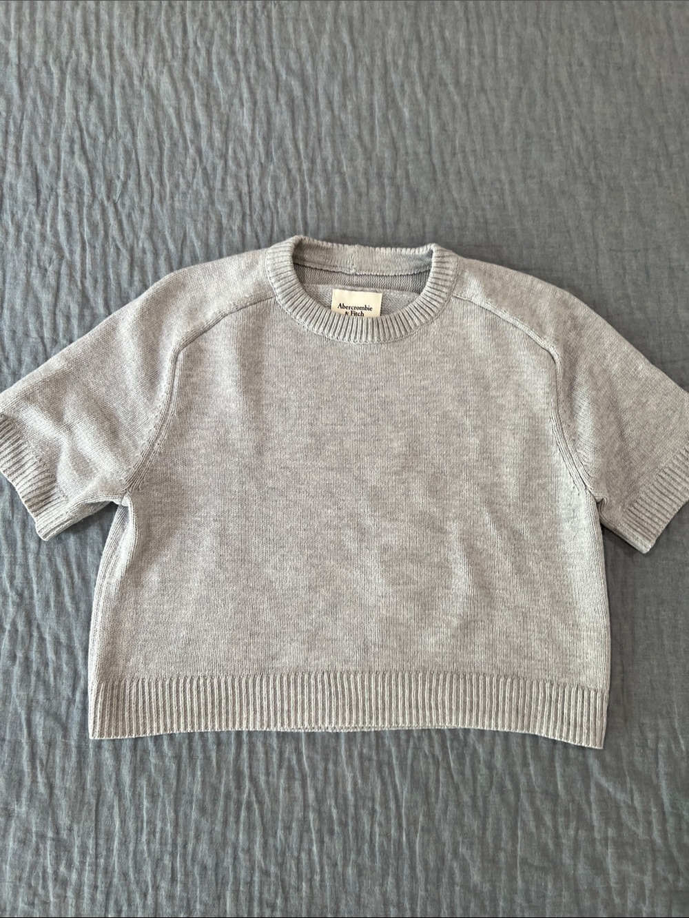 Abercrombie & Fitch Heather Light Gray Knit Pullover Short-Sleeve Crewneck